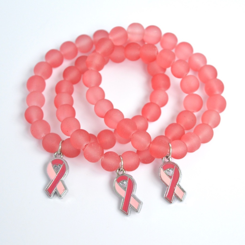Breast Cancer Pink Ribbon Awareness Beaded Bracelet
